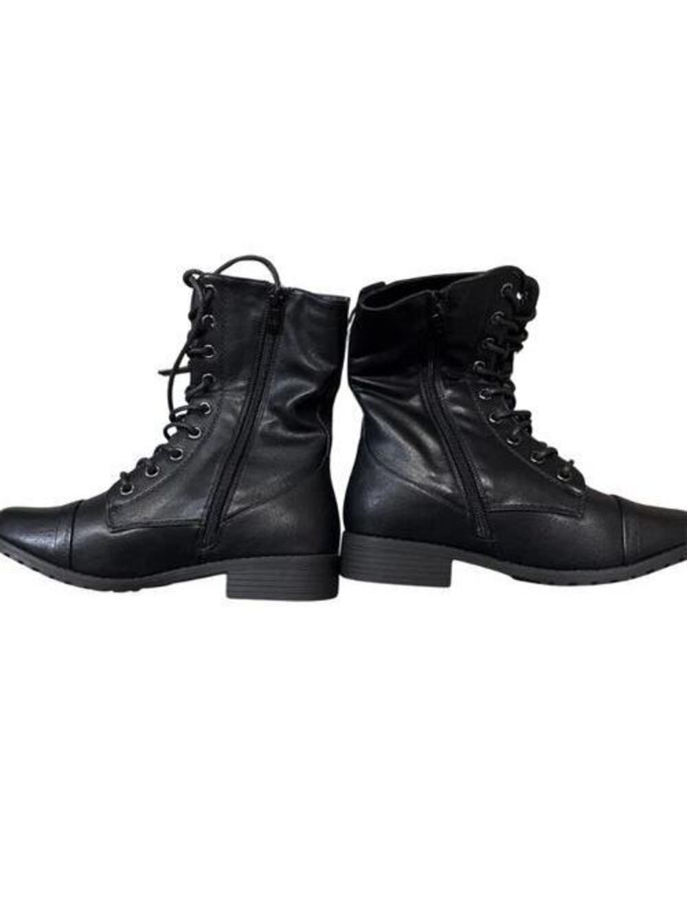 Forever Link Margo Combat Boots Womens 7 Black Lace Up Knit Cuff Ankle New
